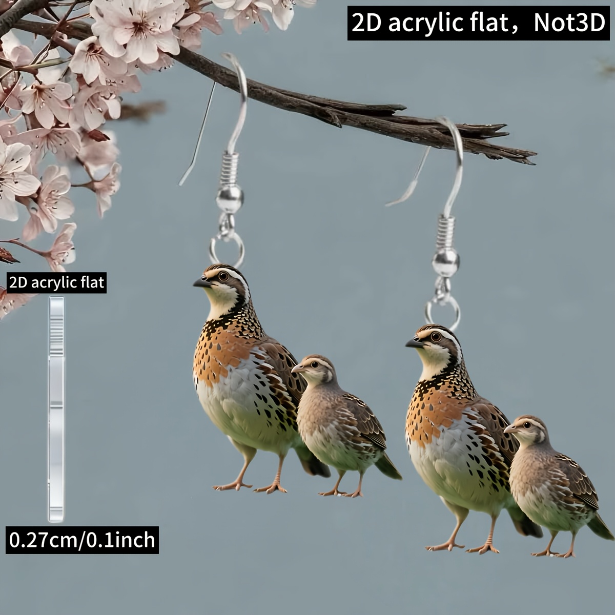 Women's 2D Flat Pigeon Design Acrylic Dangle Earrings
